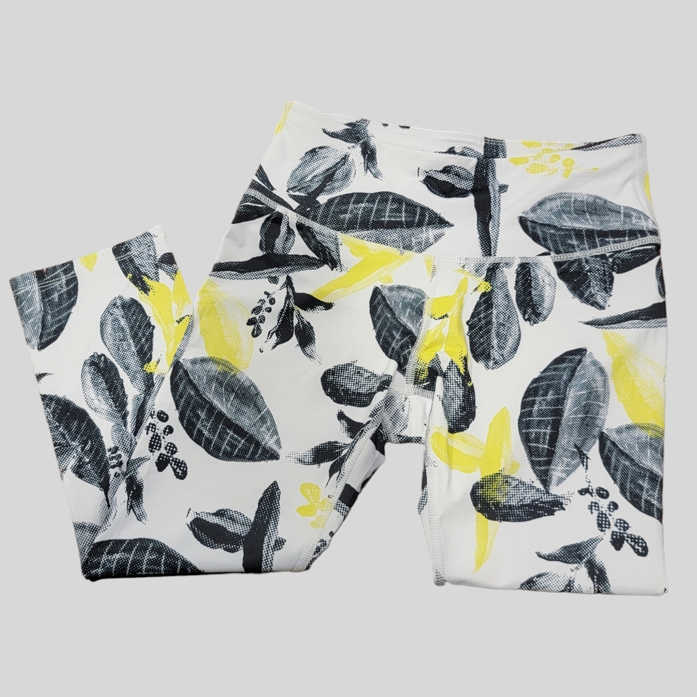 Apana Sz M Leggings Workout Pants Black White Yellow - Picture 2 of 3